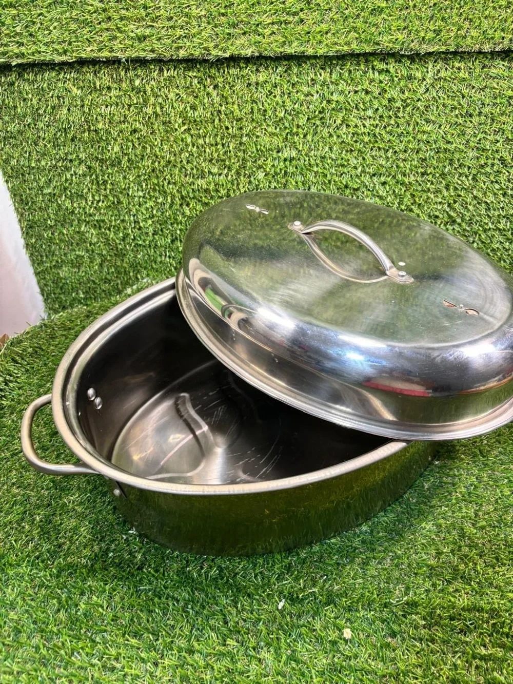 BASICS Oval Roaster Pan with Lid - Stainless Steel - 10728 - NO RACK - Used